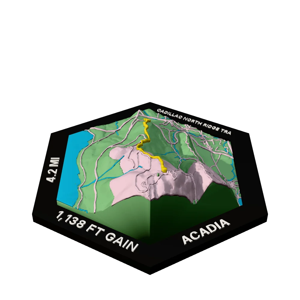 Acadia Regular hex with Cadillac North Ridge Trail raised on the terrain