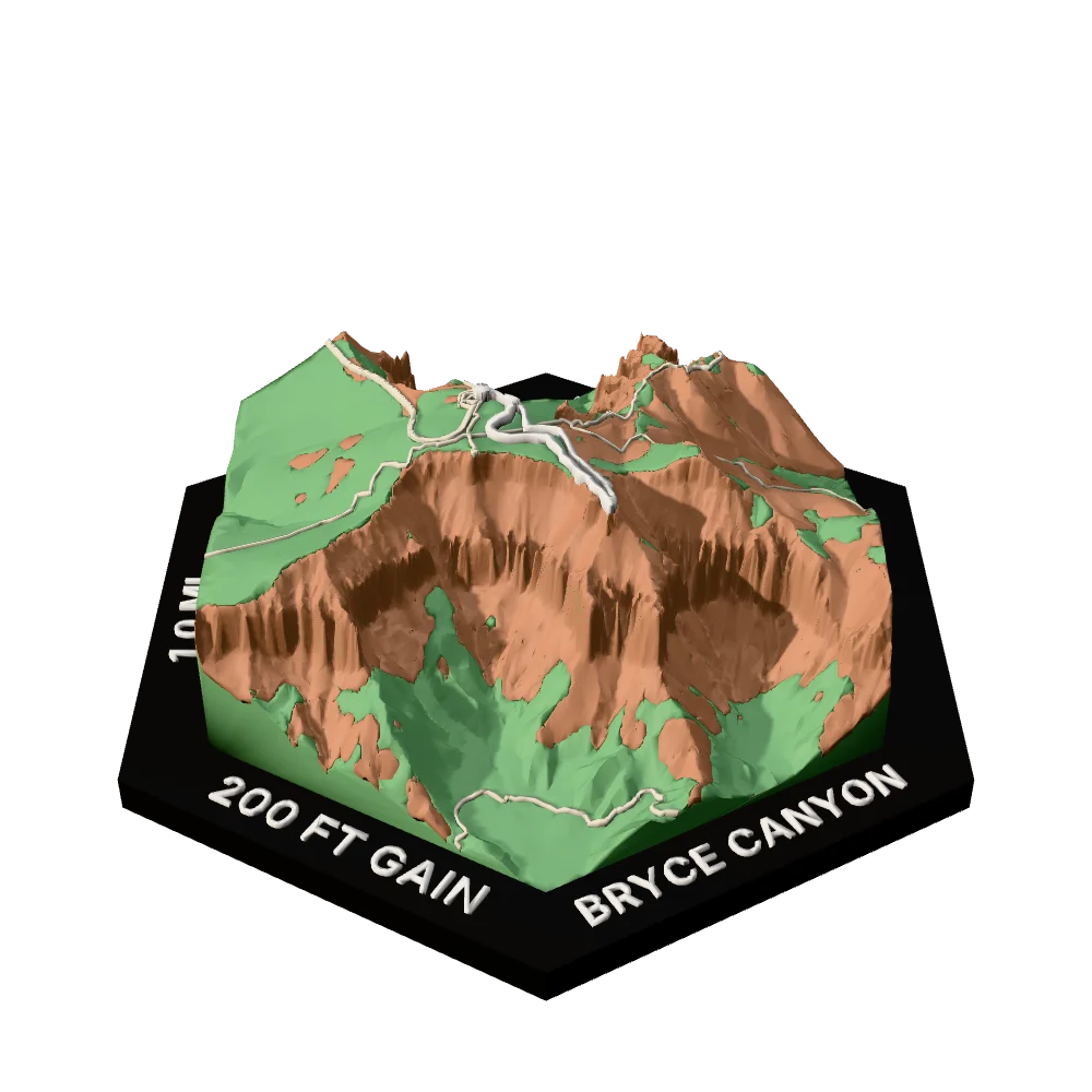 Bryce Canyon Regular hex with Bristlecone Loop Trail raised on the terrain