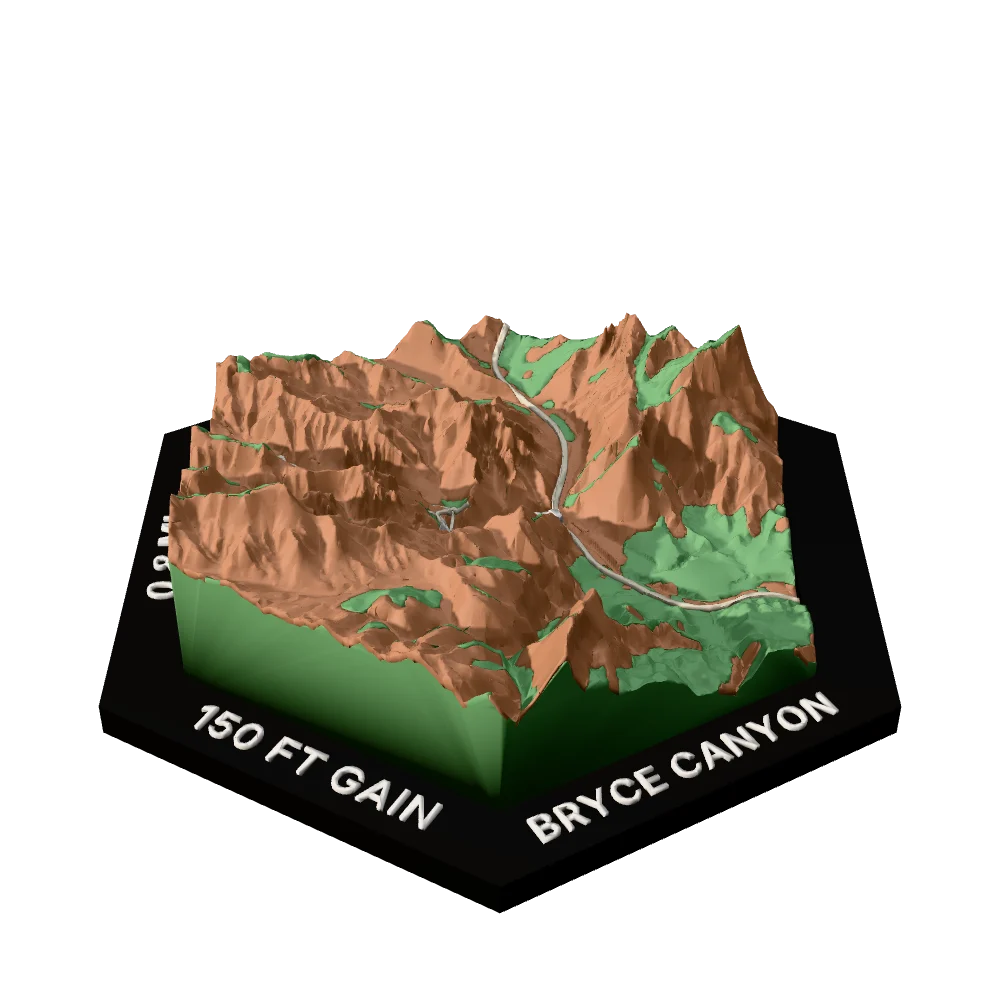 Bryce Canyon Regular hex with Mossy Cave Trail raised on the terrain