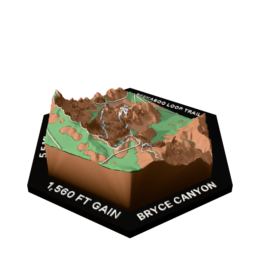 Bryce Canyon Regular hex with Peekaboo Loop Trail raised on the terrain