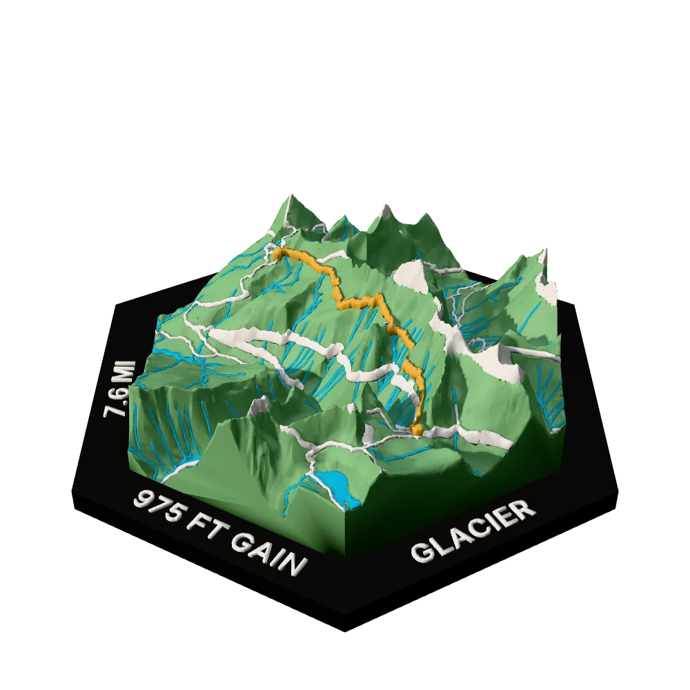 Glacier Regular hex with Highline Trail to Granite Park Chalet raised on the terrain