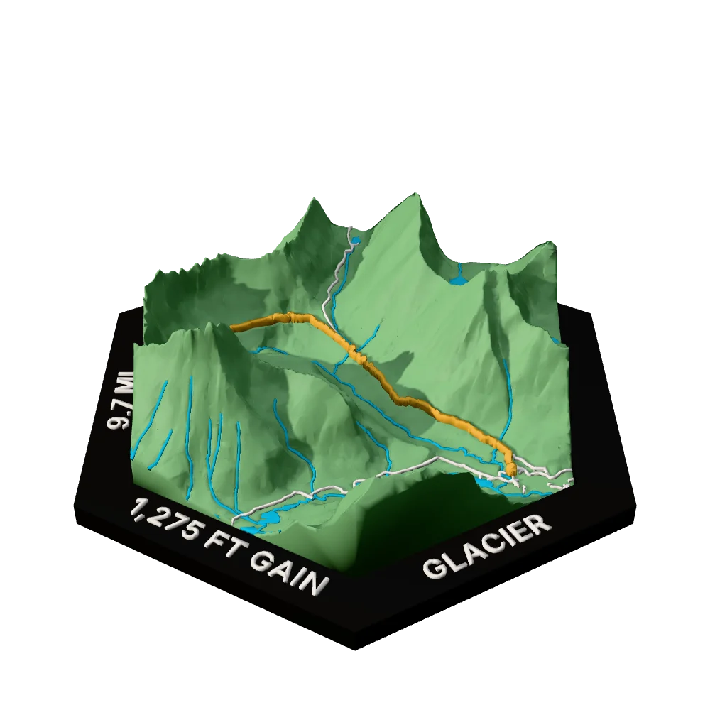 Glacier Regular hex with Iceberg Lake Trail raised on the terrain