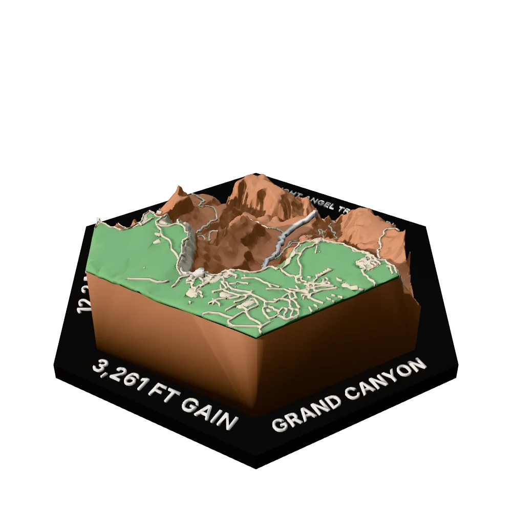 Grand Canyon Regular hex with Bright Angel Trail to Plateau Point raised on the terrain