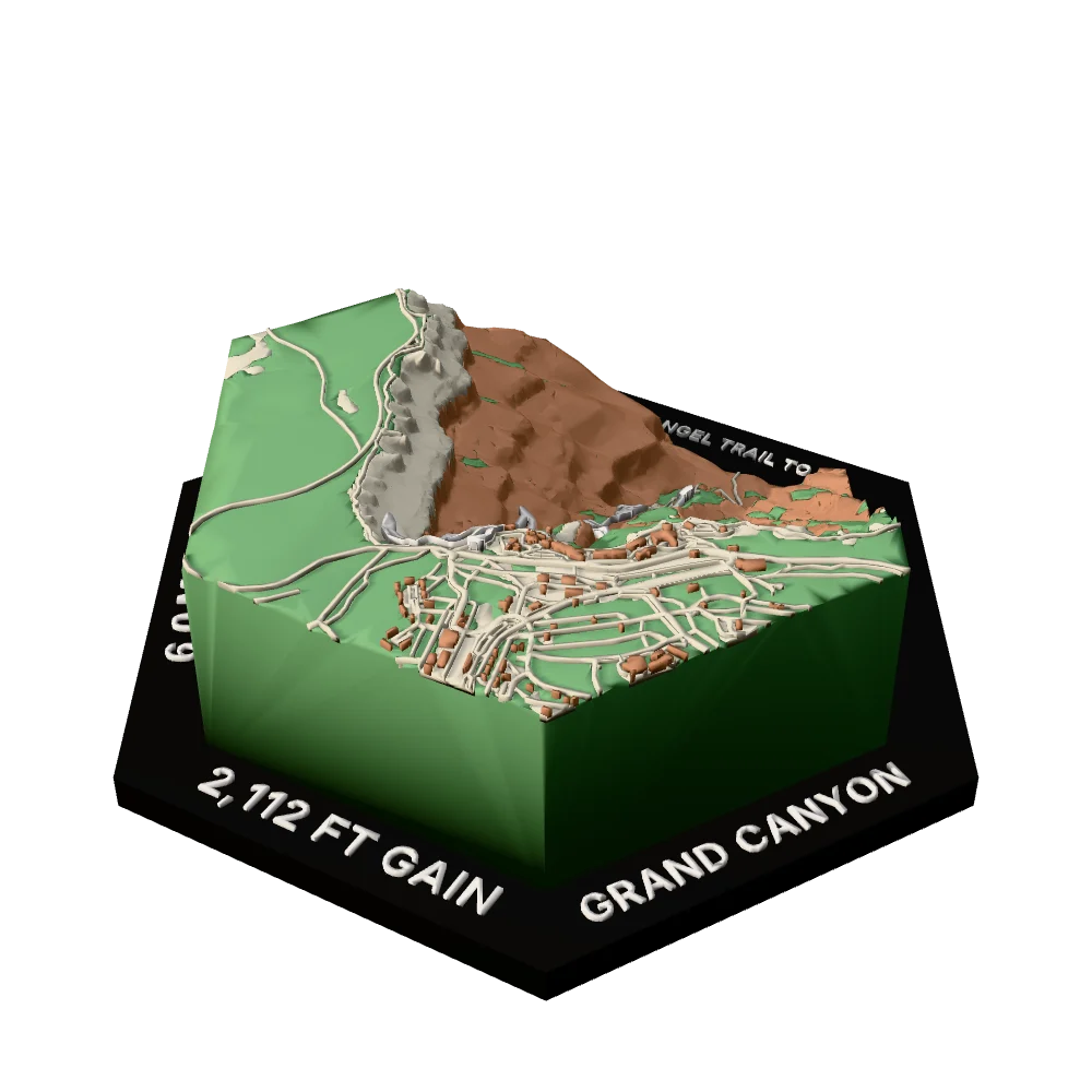 Grand Canyon Regular hex with Bright Angel Trail to Three-Mile Resthouse raised on the terrain