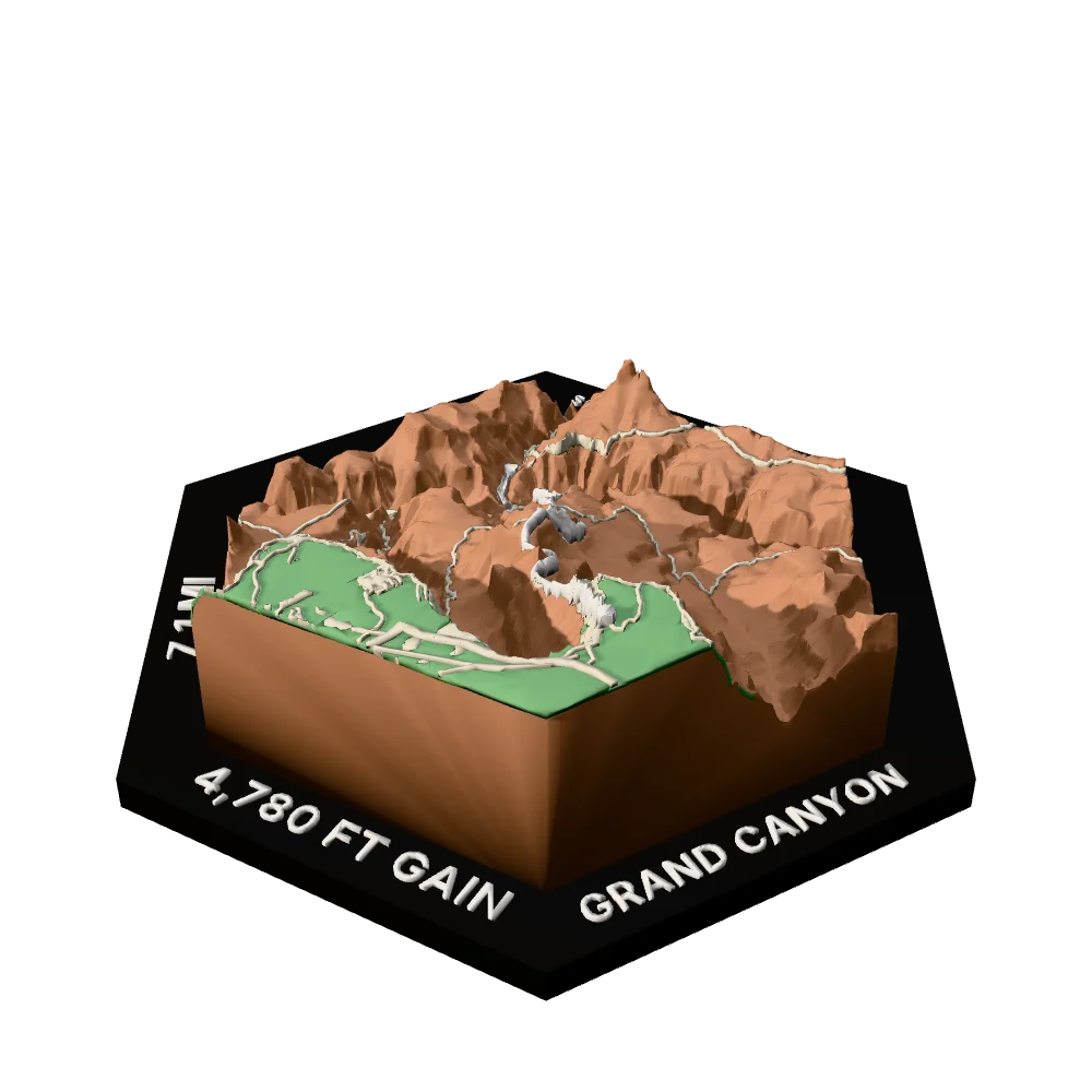 Grand Canyon Regular hex with South Kaibab Trail to Phantom Ranch raised on the terrain