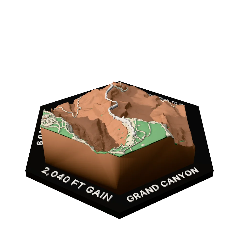 Grand Canyon Regular hex with South Kaibab Trail to Skeleton Point raised on the terrain