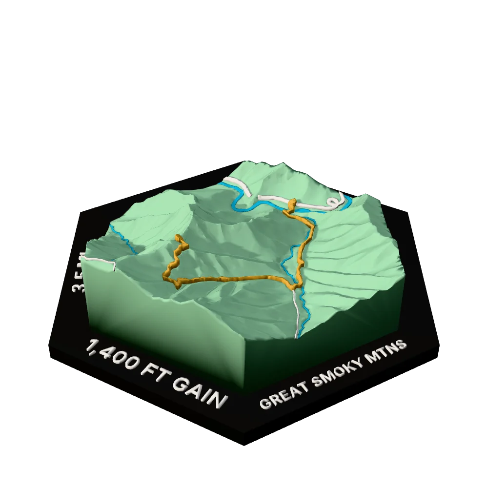 Great Smoky Mountains Regular hex with Chimney Tops Trail raised on the terrain