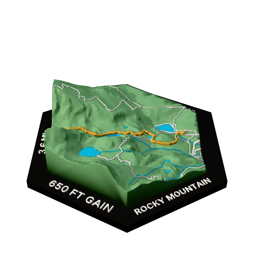 Rocky Mountain Regular hex with Emerald Lake Trail raised on the terrain