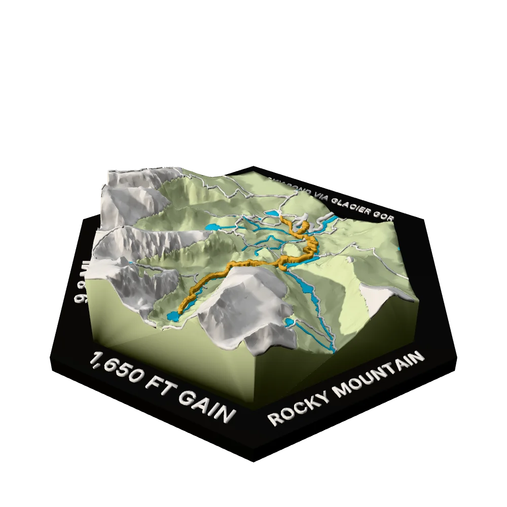 Rocky Mountain Regular hex with Sky Pond via Glacier Gorge Trail raised on the terrain