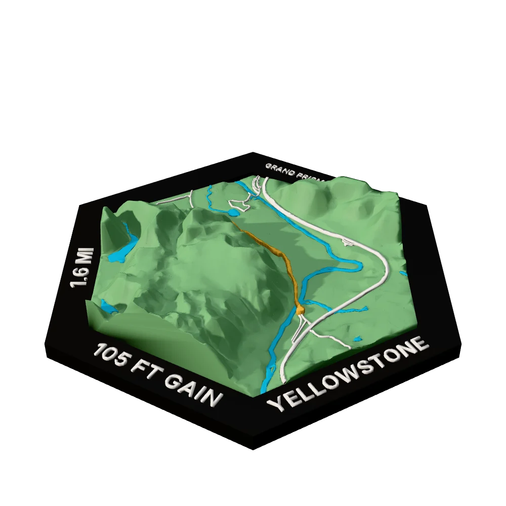 Yellowstone Regular hex with Grand Prismatic Overlook Trail raised on the terrain