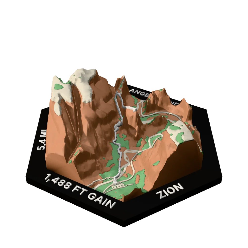 Zion hex with the Angels Landing trail raised on the terrain