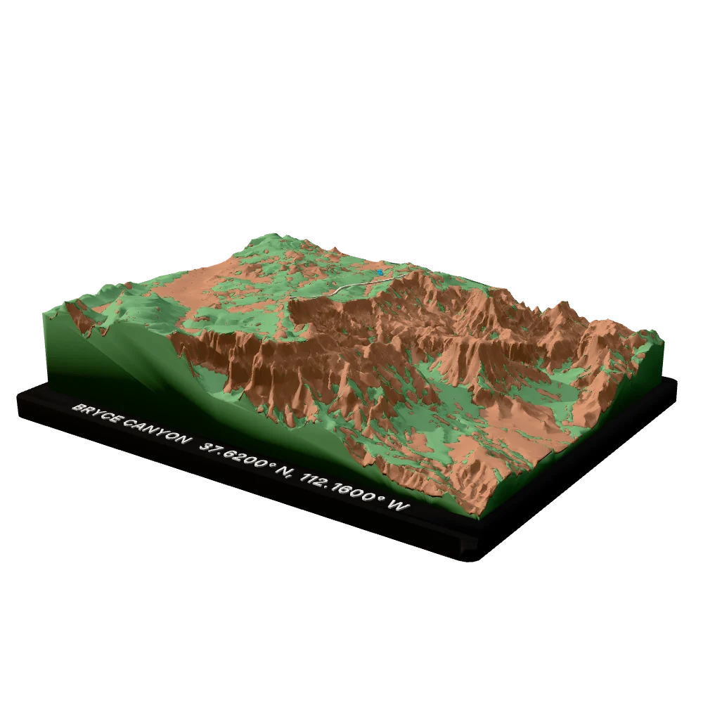 Bryce Canyon National Park statement block, side view showing the relief